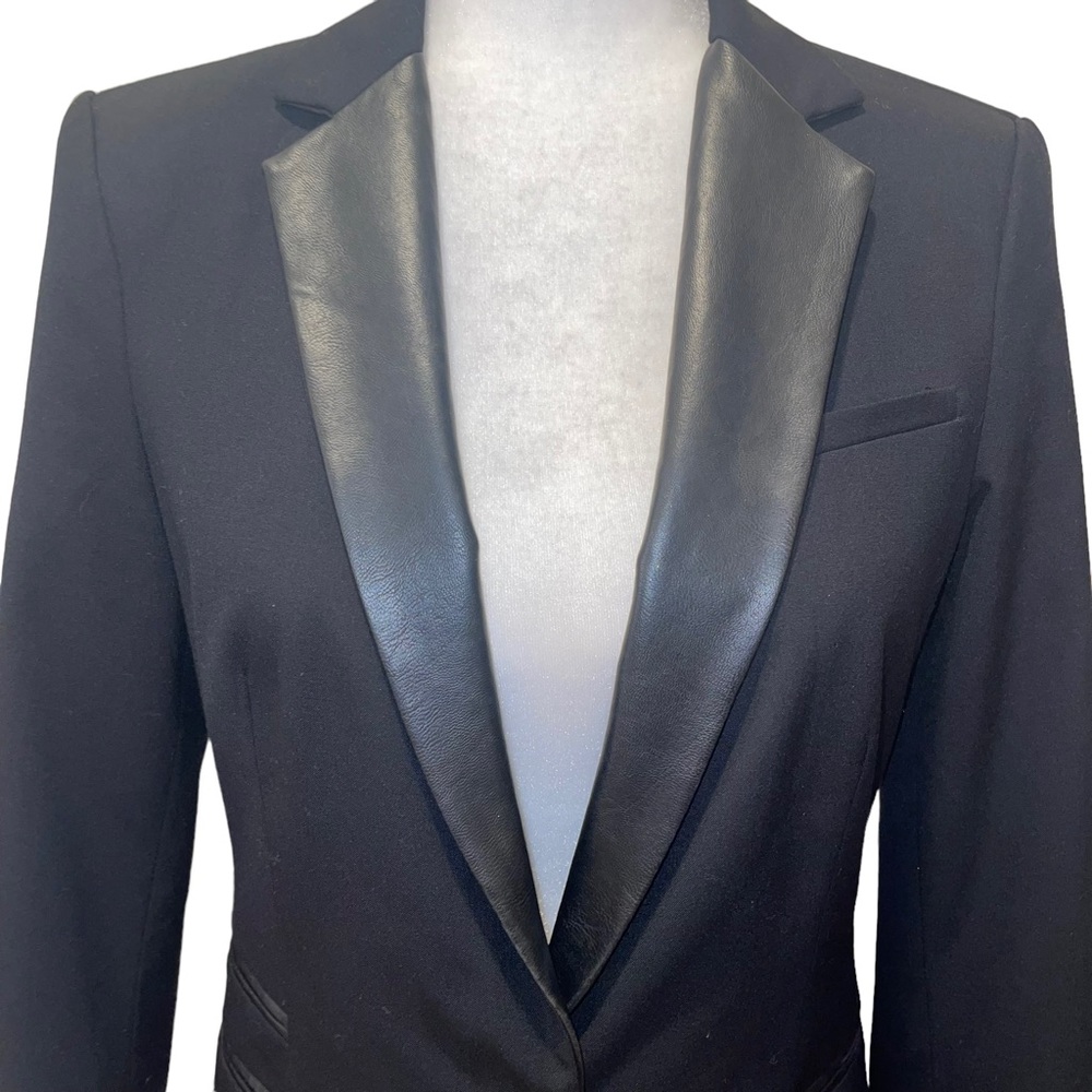 Zara Black Blazer with Faux Leather Lapel - Picture 2 of 9